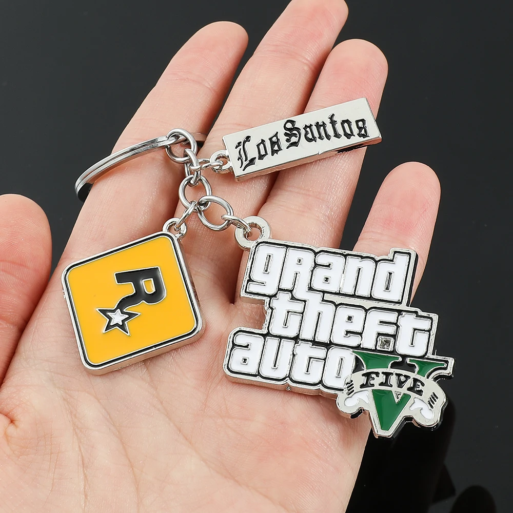 Game Grand Theft Auto 5 Keychain Men Fans Letter Key Chain Grand Theft Auto Rock Star Keying Key Buckles Car Accessories