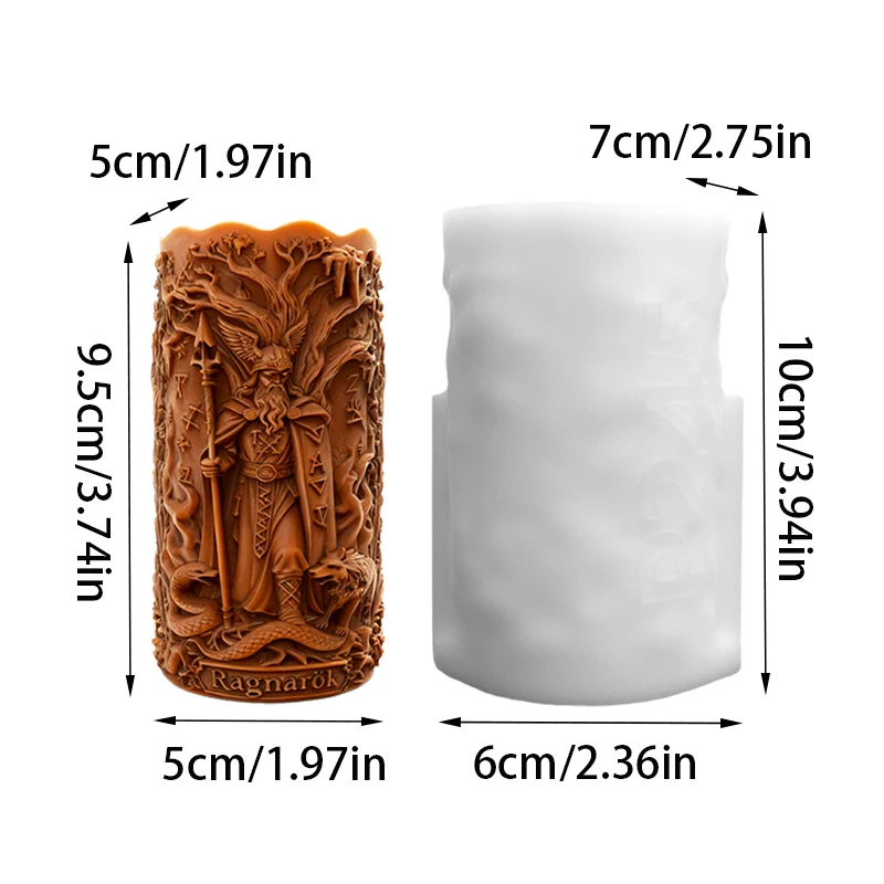 Ragnarok Odin Relief Candle Silicone Mold Eternal Spear Double Raven World Tree 3D Carving Aromatherapy Mold Candle Aromatherapy Making Silicone Mold