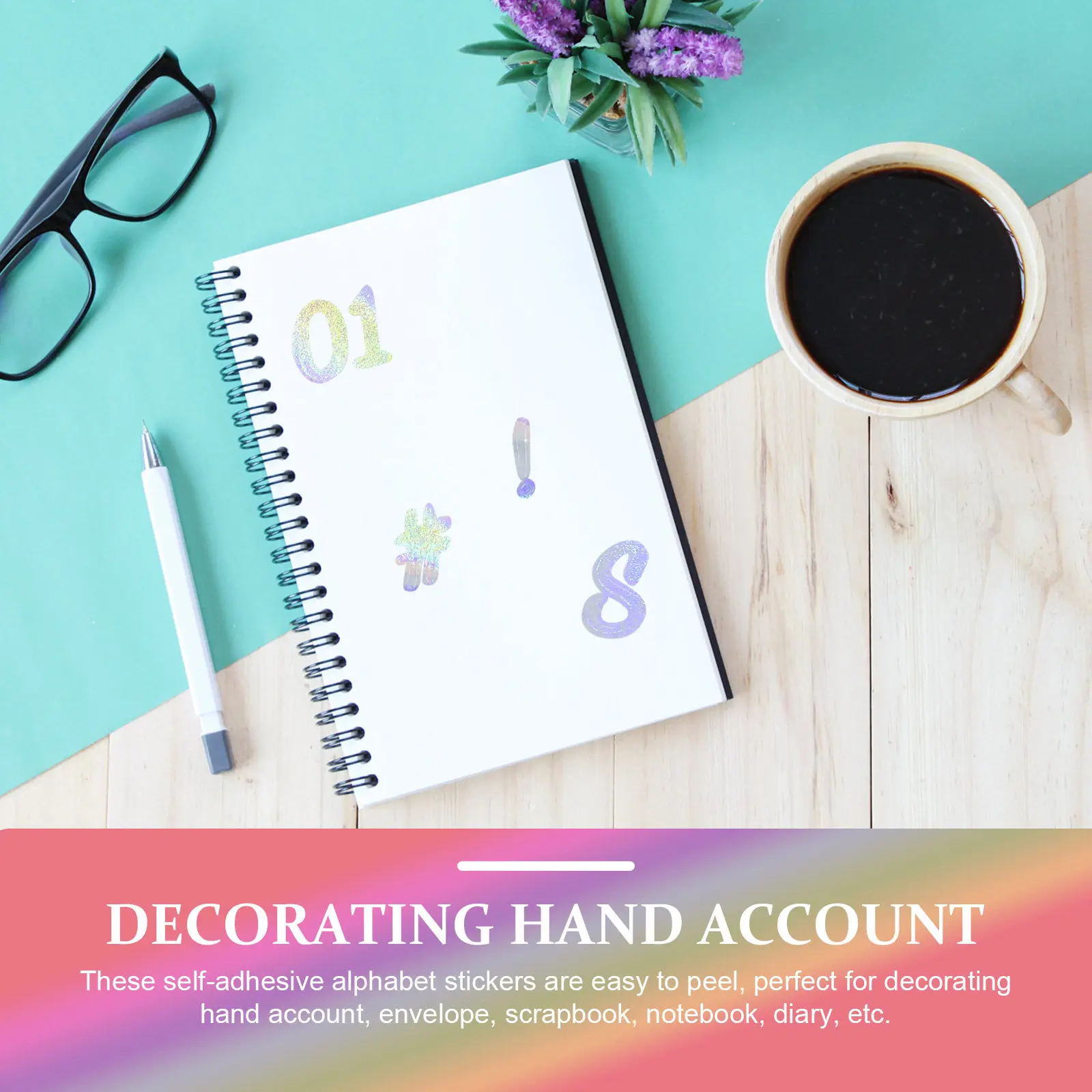 10Sheets Handwriting Font Alphabet Number Stickers Self-Adhesive Easy Peel Decorative Decals for Scrapbook Diary Greeting Card