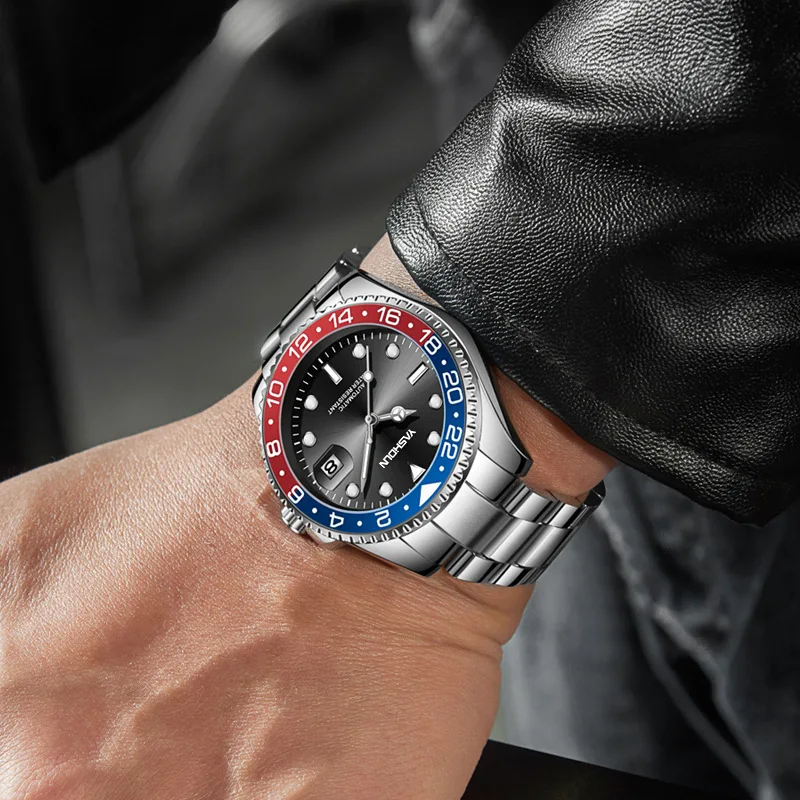 Đồng hồ cơ cổ điển Đồng hồ tự động doanh nhân thương hiệu sang trọng cho nam Đồng hồ dây đeo bằng thép mặt số phát sáng có Gờ xoay được