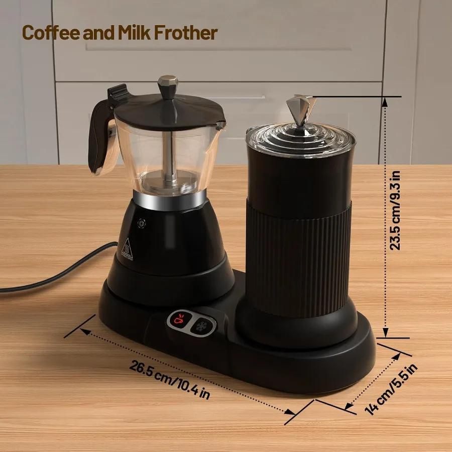 Macchina per caffè espresso elettrica con montalatte 2 in 1 Efficiente caffettiera Moka con struttura in alluminio e OneTouch