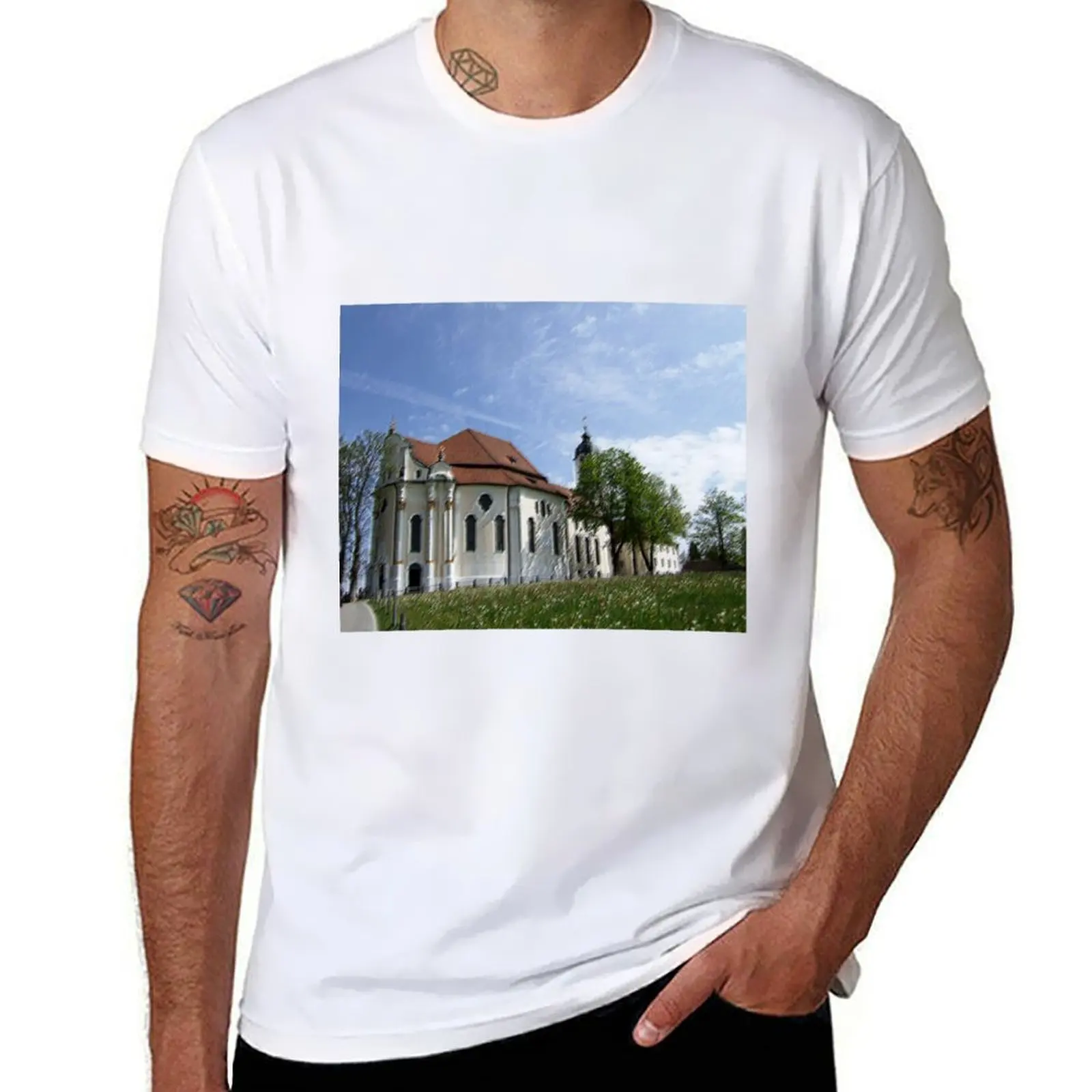 

Футболка Wieskirche, мужские футболки, хлопковая мужская футболка, забавные футболки с рисунком, мужская футболка