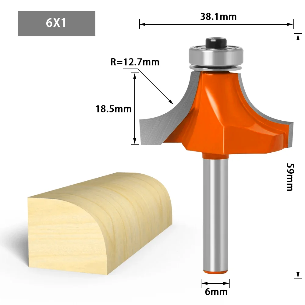 Haste Canto Redondo Sobre Router Bit, Cortador De Carboneto De Tungstênio, 1,4 & 6mm, BearingMilling Cutter para Madeira, Carpintaria