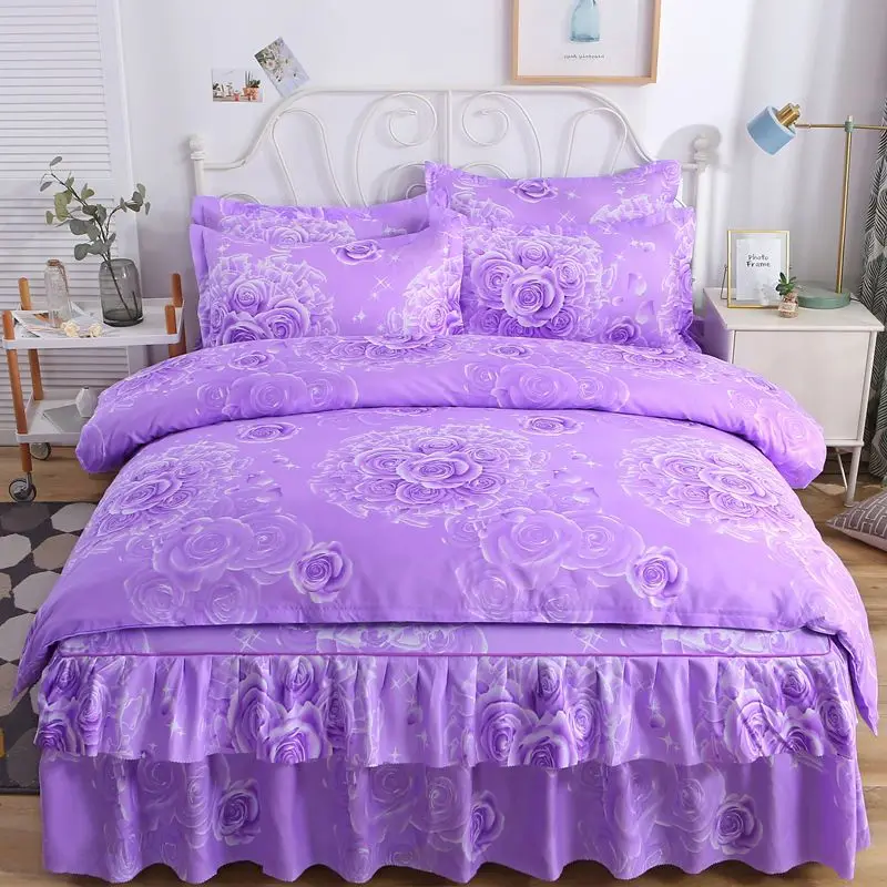 Korean Style Bedding Set Kid Adult Twin Full Queen Size Bed Flat Sheet Love Heart Duvet Cover Set Pillowcase Bed Linen No Filler