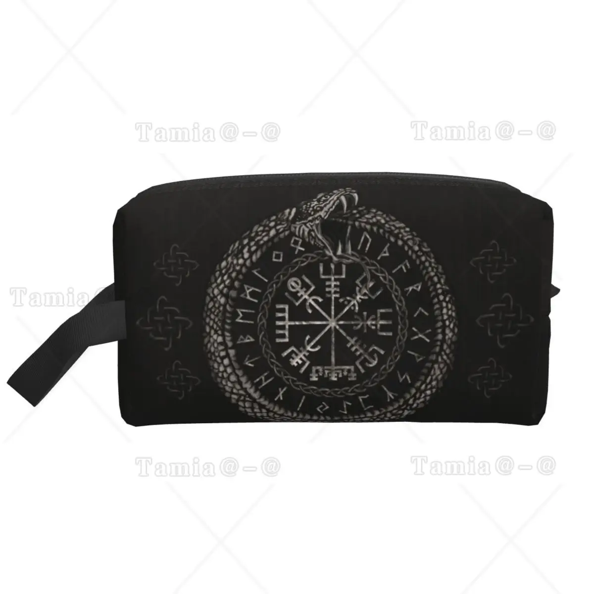 Vegvisir With Ouroboros And Runes Art Toiletry Bag Valhall Vikings Makeup Cosmetic Organizer Women Beauty Storage Dopp Kit Box