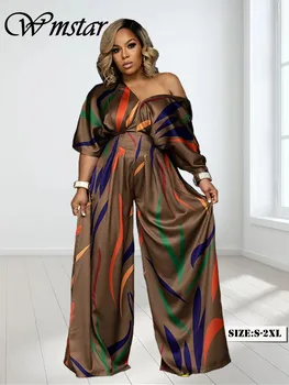 여성용 Wmster 점프수트, 섹시한 오피스 레이디 롬퍼, V넥 반팔, 와이드 레그 롱, 여름 의류, 도매 직송, 신상