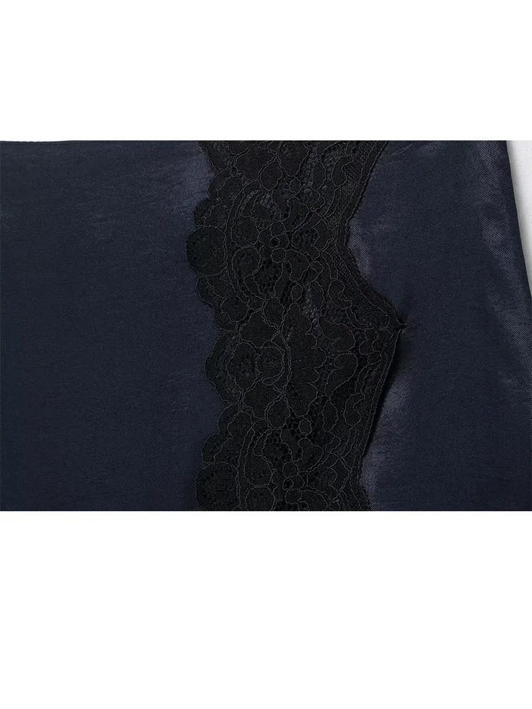 HH Women 2026 Fashion Versatile Personalized Splicing Lace Silk Satin Texture Skirt Female High Waist Sexy Asymmetric Hem Skirt