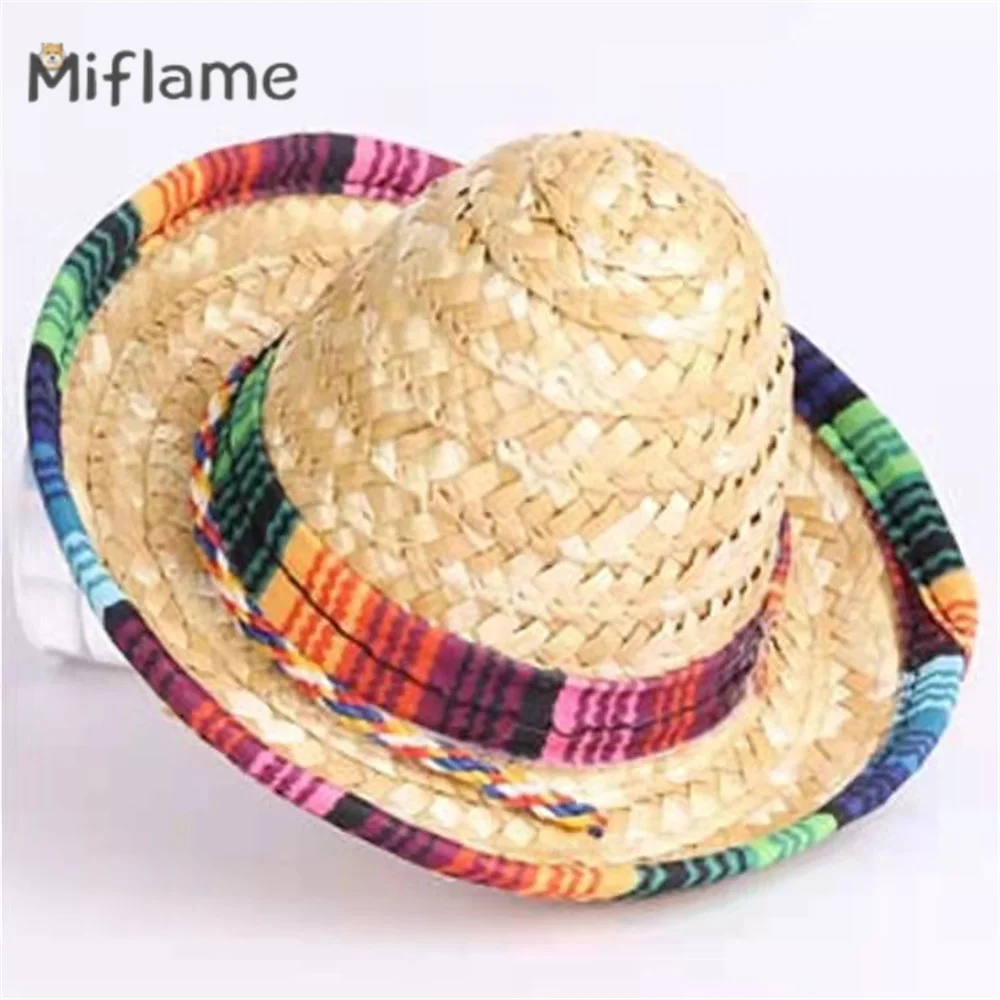 Miflame Mini Pet Hat Western Mexican Style Hat Spring Summer Sunshade Adjustable Hat Small Dog Party Decorative Hat Chihuahua