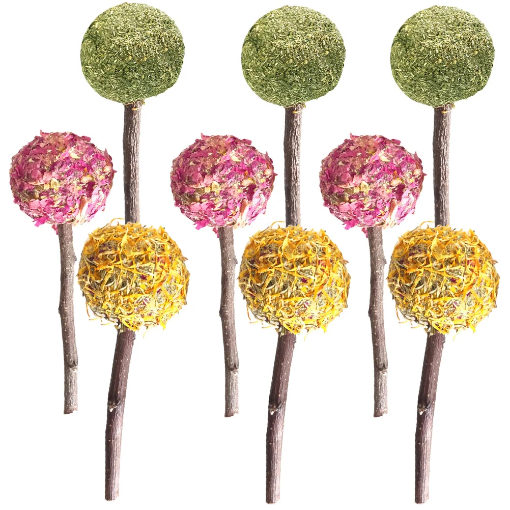 

9Pcs Natural Chew Grass Ball Lollipop for Small Pets Hamster Rabbit Molar Grinding Bunny Guinea Pig Teeth Cleaning Sticks