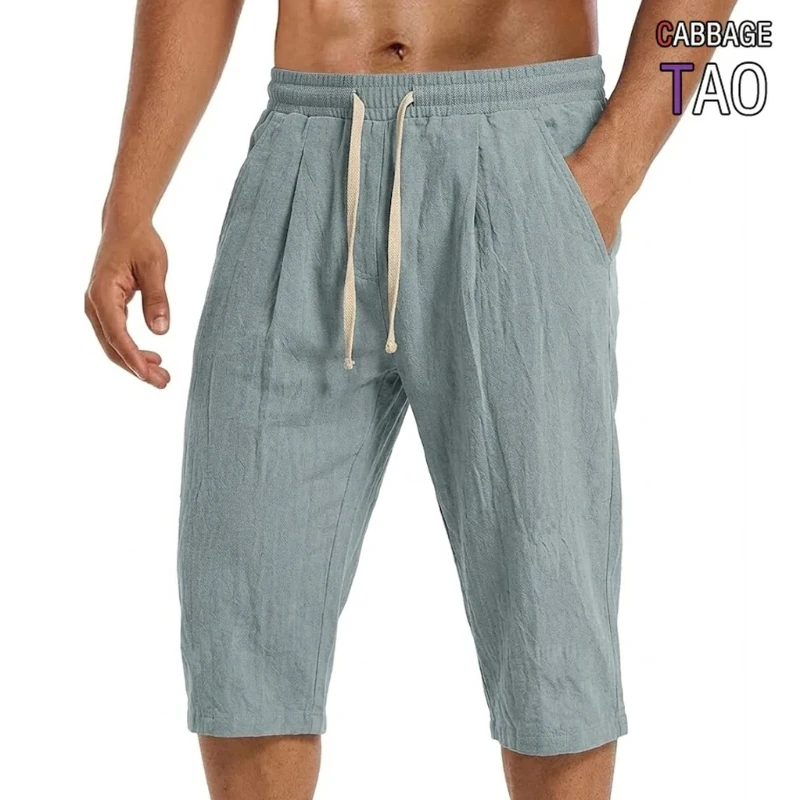 

Mens Summer Solid Color Linen Blend Shorts Breathable Lightweight Cotton Fabric Loose Fit Casual Trousers Outdoor Sports Pants