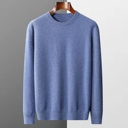 autumn and winter New 100% merino wool pullover sweater men's O-neck long-sleeved cashmere knitwear business casual jacket