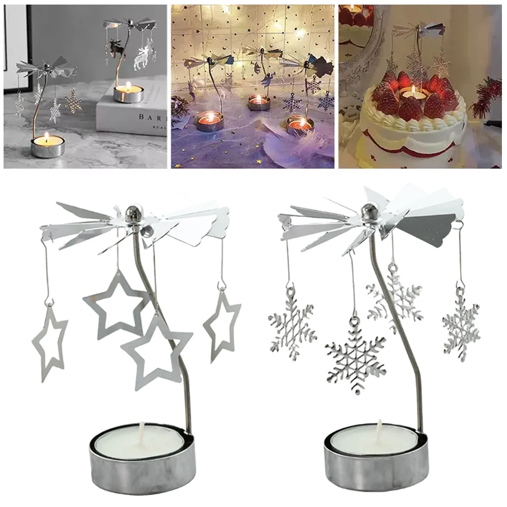 Rotating Candle Stick Holder Silver Candlestick Home Decoration Romantic Valentine's Gift Party Room Decor Carousel Candle Stand