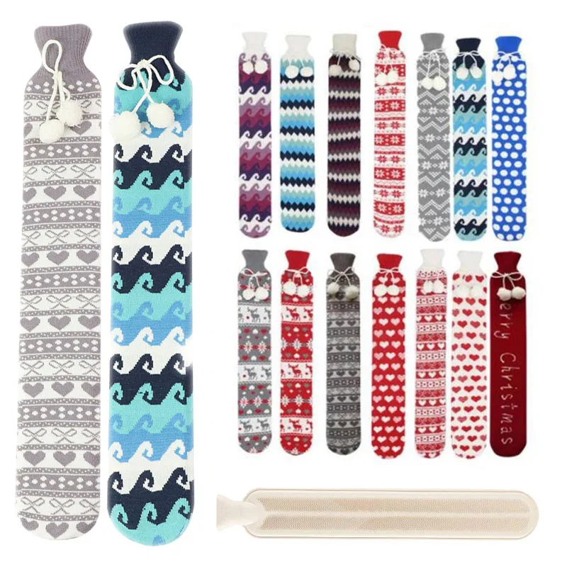 2L Knitted Long Water Injection Rubber Hot Water Bottle Bag Hand Warmer Warm Bed Artifact Strip Hot