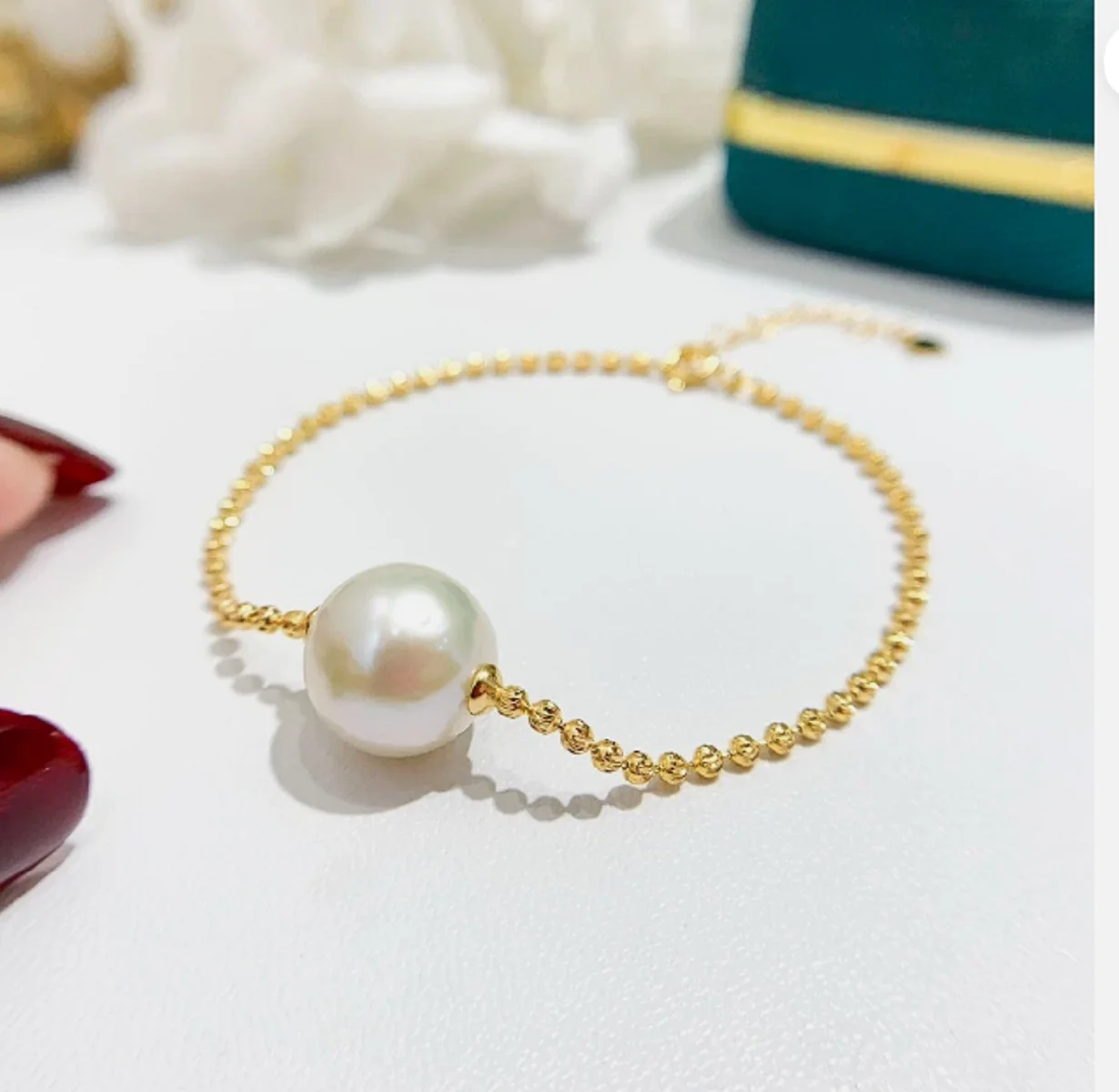 

Gorgeous Pearl AAAAA 10-11mm Natural Round South Sea White Pearl Bracelet 925S