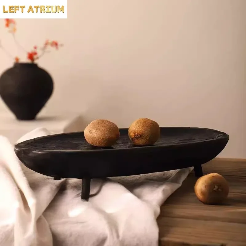 Premium Solid Wood Dried Fruit Tray Black Serving Tray for Display Minimalist Home Decor Ornaments Farmhouse Living Room Decor