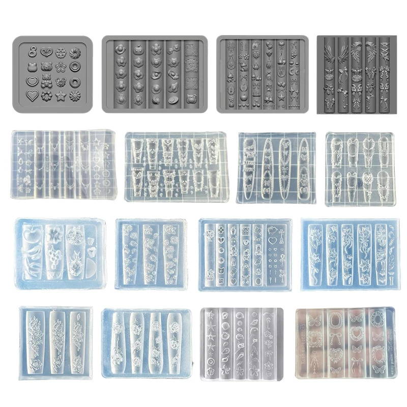 قالب سيليكون ثلاثي الأبعاد لمسمار الفن تصميم الإغاثة القوس الفراولة الباروك نمط مانيكير قوالب لوحات أدوات الملحقات