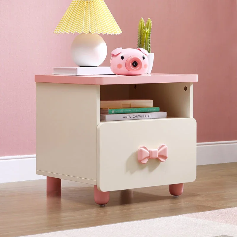 PK77: Cute Pink Nightstand, Bow Handle Dresser, Sturdy Girls' Room Storage, Durable Bedroom Organizer, Pink Home Decor