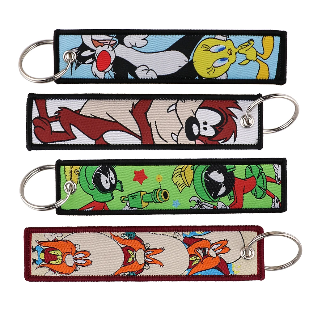 Retro Classic Cartoon Key Fobs Holder Key Chain for Men Women Key Tag Embroidery Key Ring Chaveiro Accessories Kids' Gifts