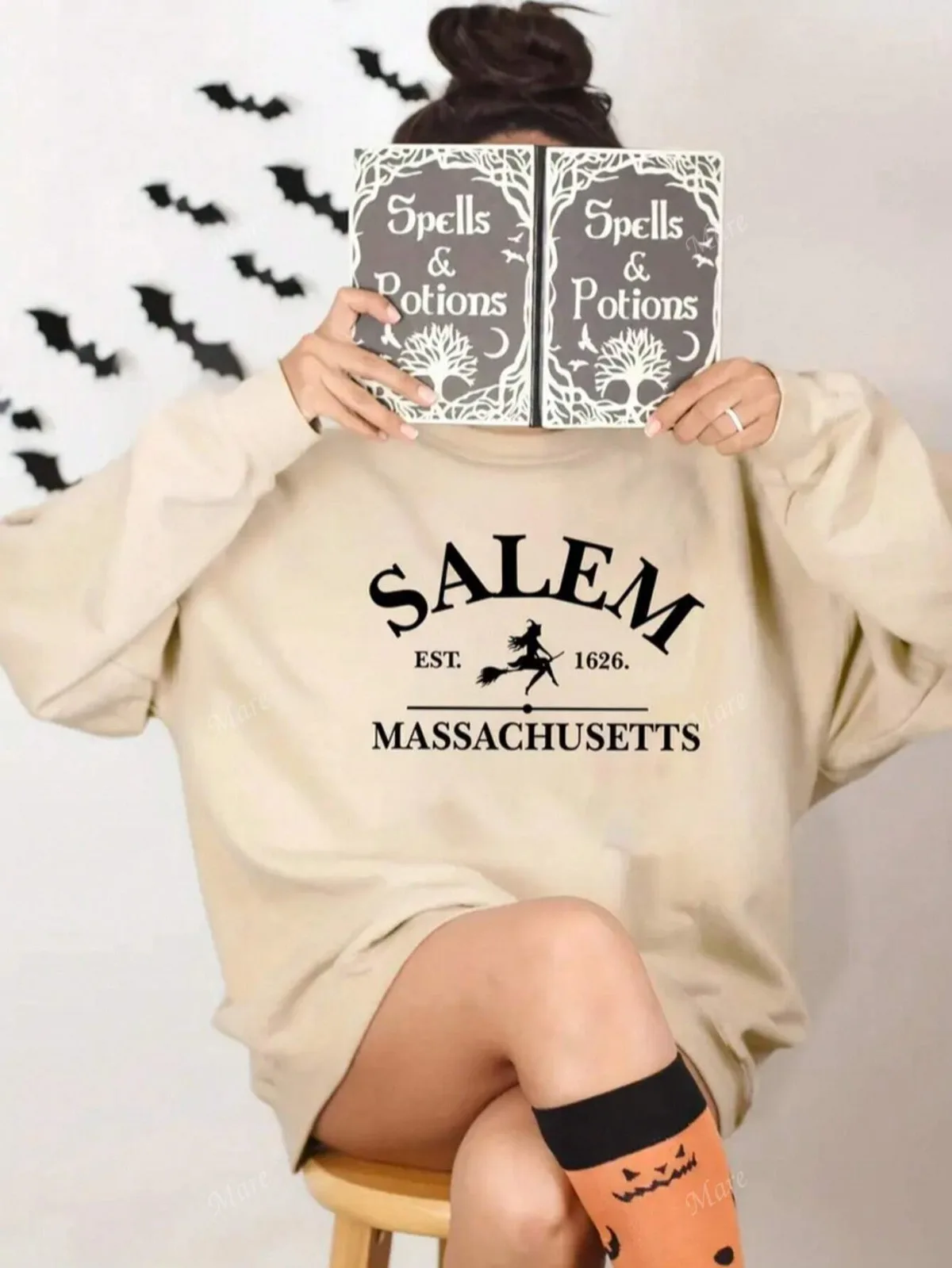 

Женские модные толстовки с капюшоном SALEM MASSACHUSETTS Witch Themed Graphic Oversized Повседневная толстовка с круглым вырезом и длинными рукавами для женщин