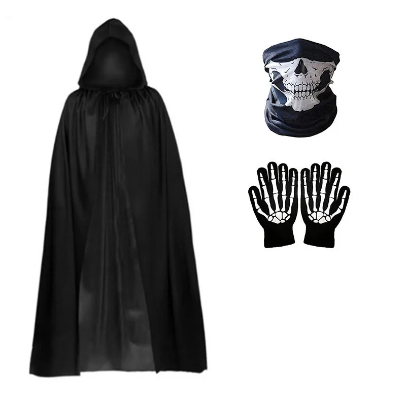 

2025 Halloween Cloak, Black Vampire Cape for Adult/Child, Double-Sided Wizard Robe with Hood, Party Cosplay Costume