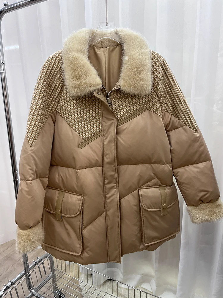 2023 New Women Goose Down Jacket Mink Fur Collar Winter Warm Thick Luxury Parkas Female Puffer Jacket Outwear