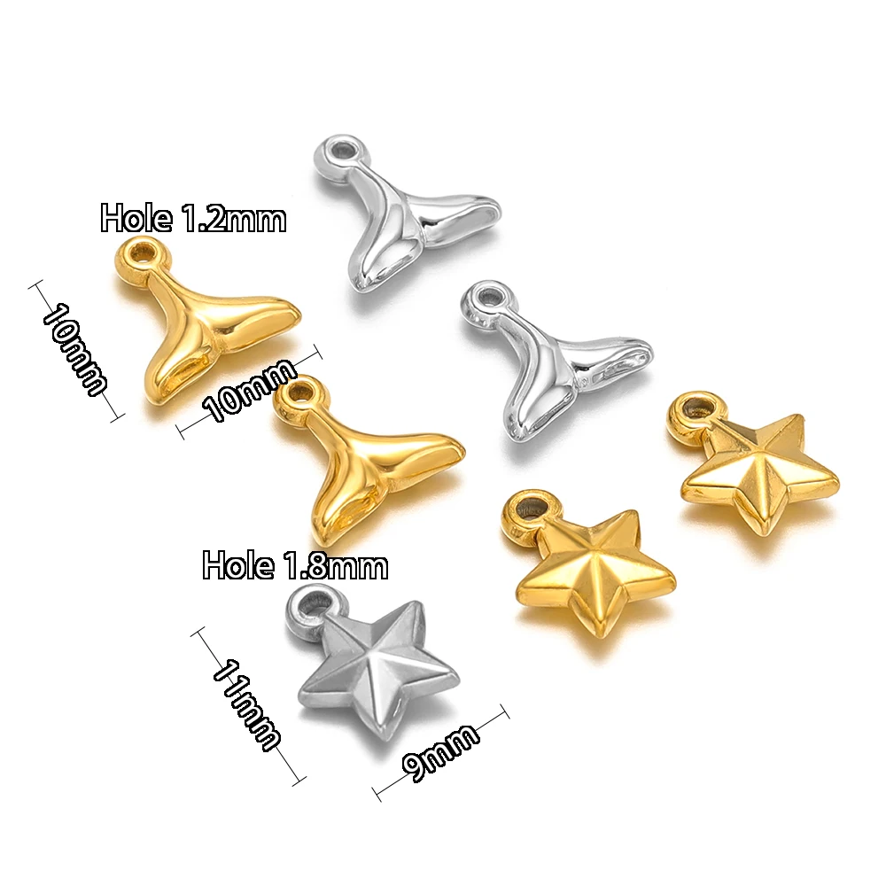 10 Stück PVD-vergoldete kleine Sternfischschwanz-Anhänger für die Schmuckherstellung, Edelstahl-Anhänger in Großpackung, Halsketten-Verlängerungsschwänze – Detail 3