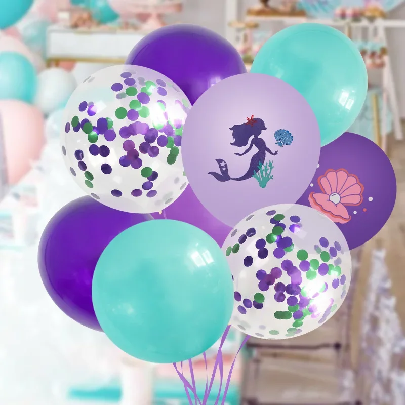 9/38pcs 12inch Mermaid Party Balloons Mermaid Theme Latex Confetti Balloon Ocean Under The Sea Baby Shower Birthday Party Deocr