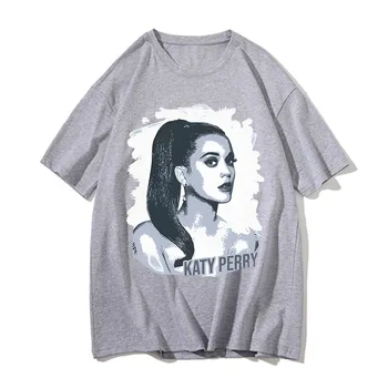 Verão nova camiseta popular katy perry padrão impresso camiseta retro em torno do pescoço de alta qualidade algodão tshir Футunoл masculino feminino topo