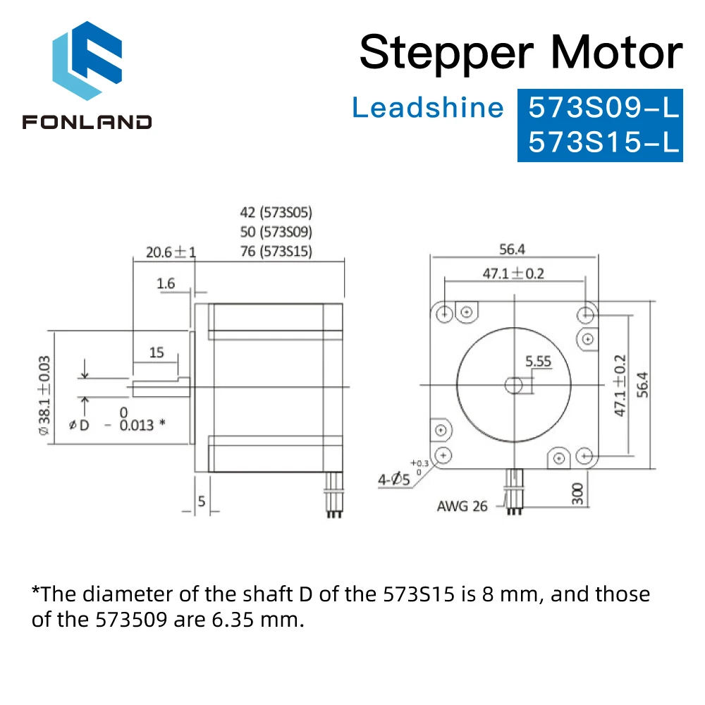 Imagem -04 - Fonland Leadshine Motor Deslizante de Fases 573s09-l 573s15-l para o Eixo mm do Comprimento 76 mm de Nema23 5.8a