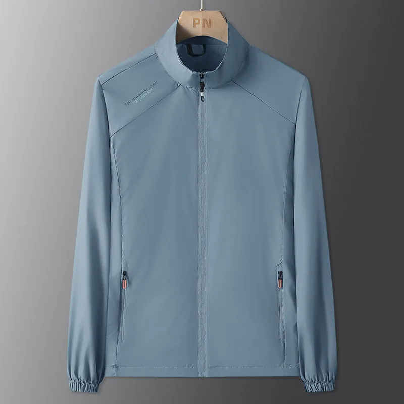 Summer Men's Lightweight Breathable Skin Coat Stand Collar Casual Ice Silk Jacket Skin-friendly Sun Protection Outwear