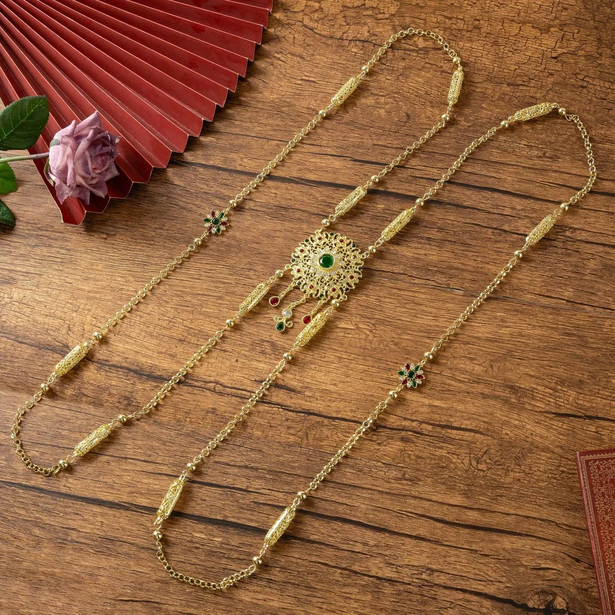 Moroccan Bridal Body Chain, Metal Hollow Flower Pendant Dainty Chain for Wedding Gown & Long Dress