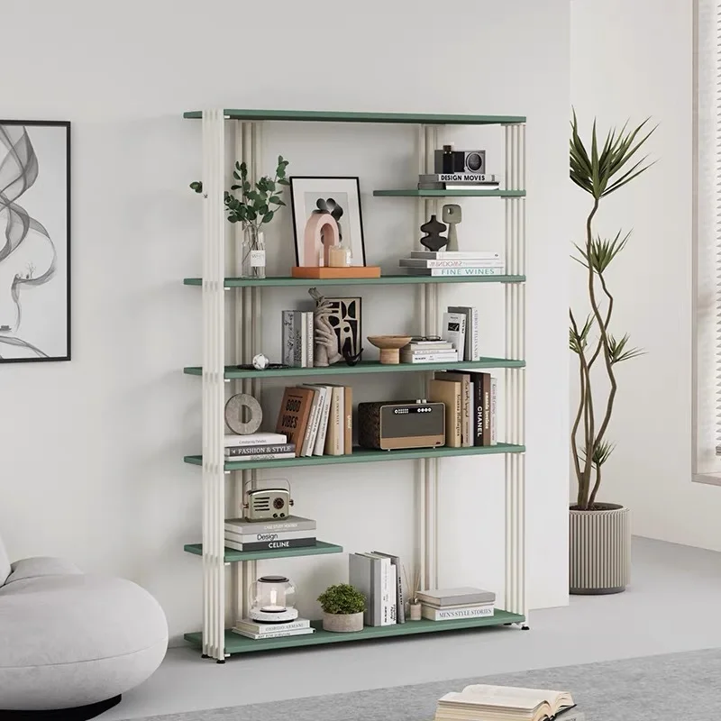

Nordic office partition shelf simple solid wood bookshelf multi-layer floor display bookcase wrought iron storage rack