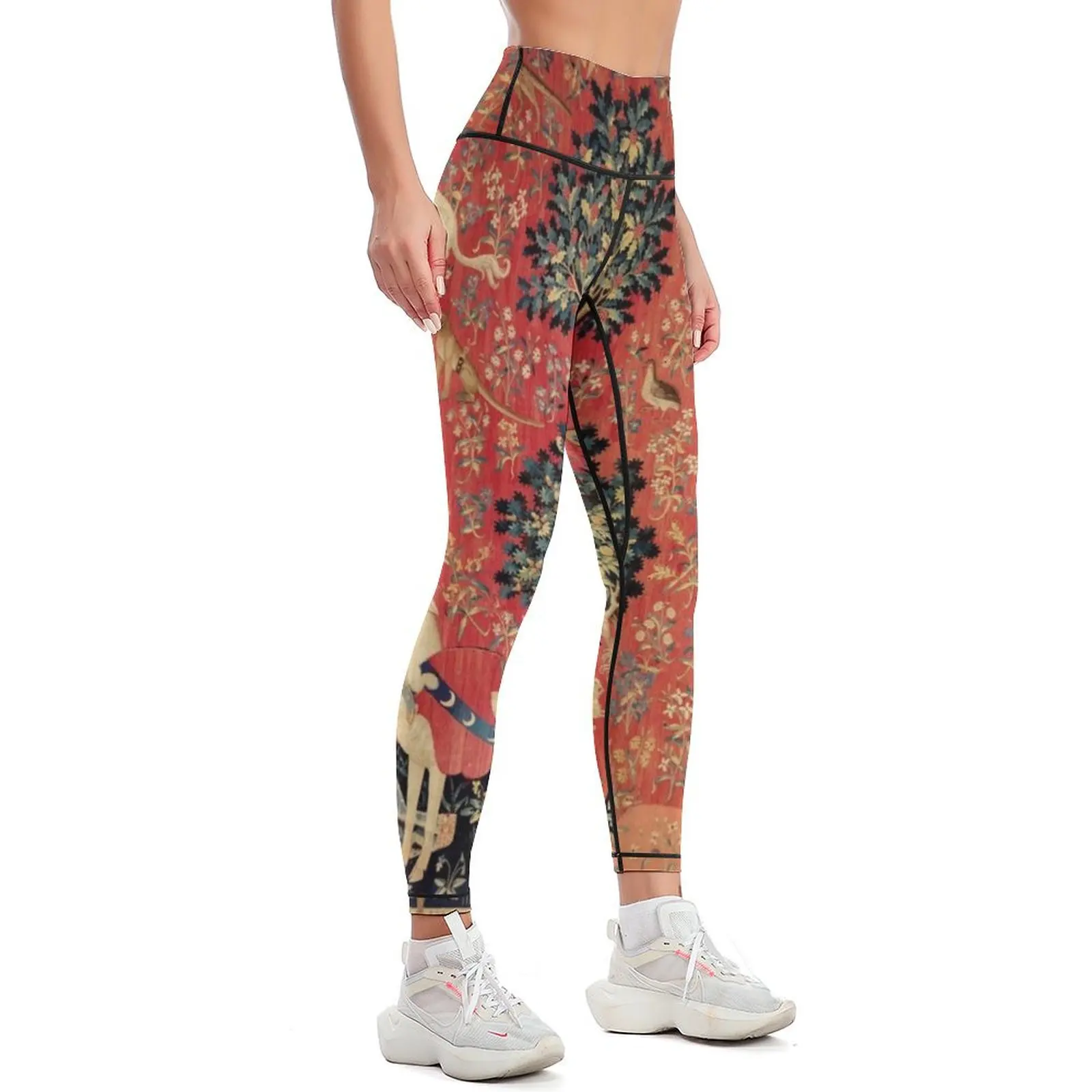 LADY AND UNICORN ,TOUCH ,Lion,Fantasy Flowers,Animals Red Green Floral Leggings for girls gym's sportswear Womens Leggings