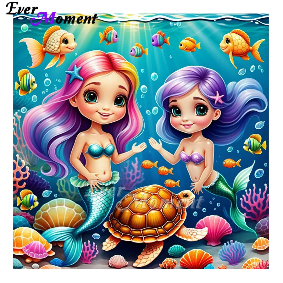 

Cartoon Sea Mermaid DIY Mosaic Kit Diamond Painting Square Resin Round Full Drill for Adults Creative Home Decor ASF2914