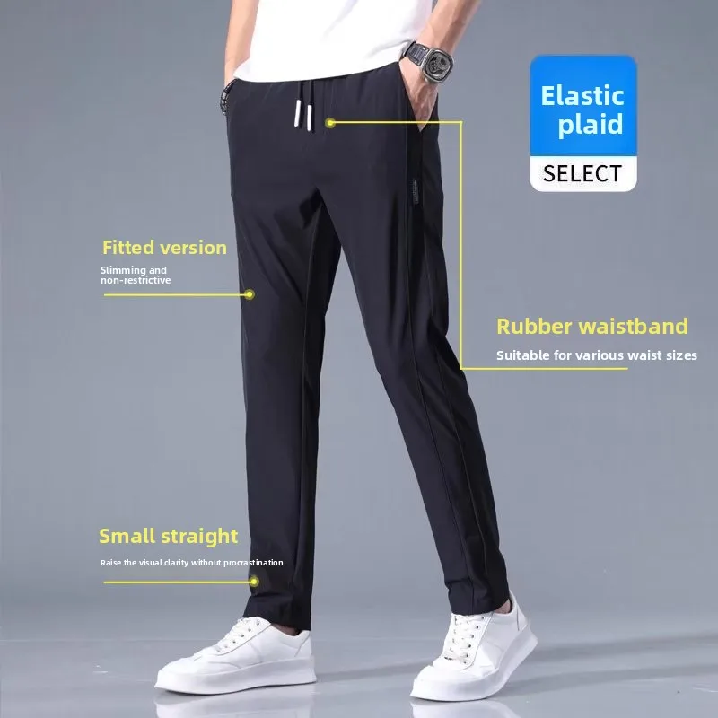 

Ice Silk Straight Leg Trousers for Men Faionable Casual Pants mid Waist Long Pants Polyester Fiber Youth Trend Summer 2025