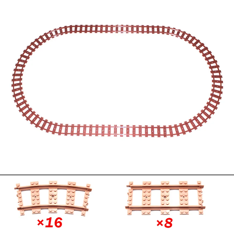Klocki MOC City, pociągi zdalnie sterowane, elastyczne części, kolejki, zakrzywione i proste torowe, klocki konstrukcyjne, akcesoria do modeli, zabawki dla dzieci.