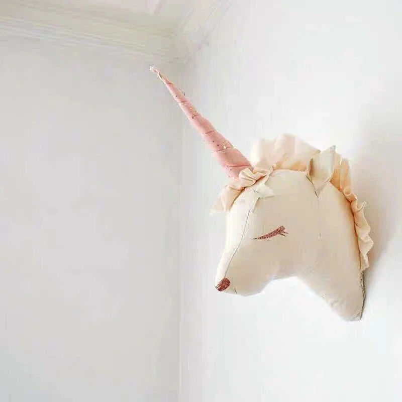 Tête d'animaux en feutre faite à la main, décor de chambre INS, jouets en peluche d'éléphant licorne, têtes d'animaux, décoration murale pour enfants, installation douce