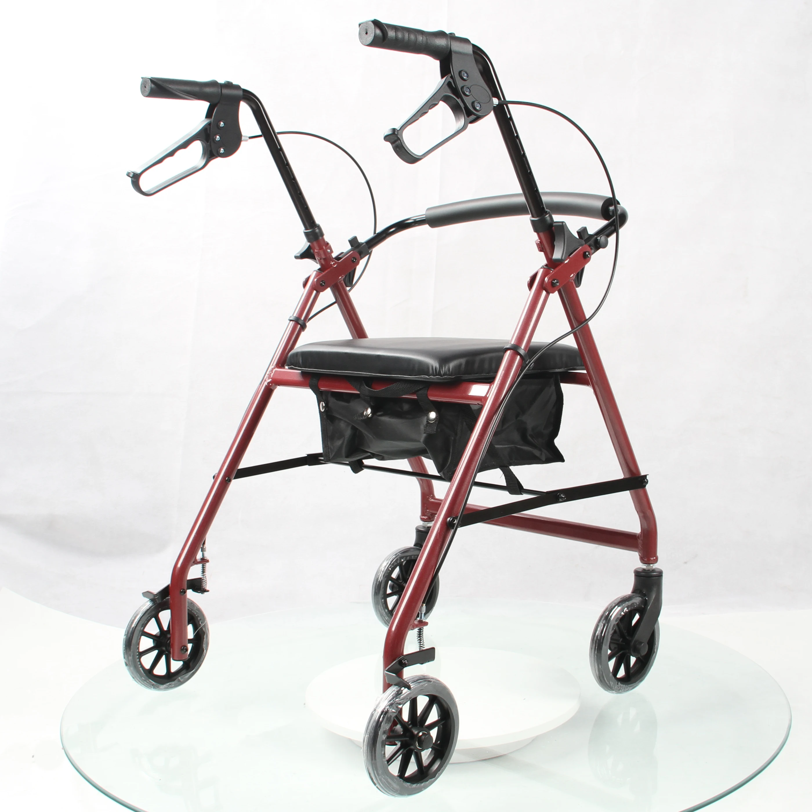 Stand Up Upright Folding Rollator Walker with 10 Inch Front Wheels Backrest Seat Padded Armrests Mobility Walking Aid