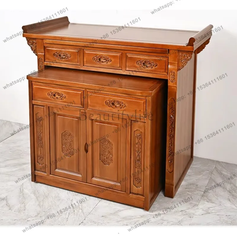 YJ Buddhist Altar Table Solid Wood Home Worship Shrine Incense Burner Stand Offering Furniture