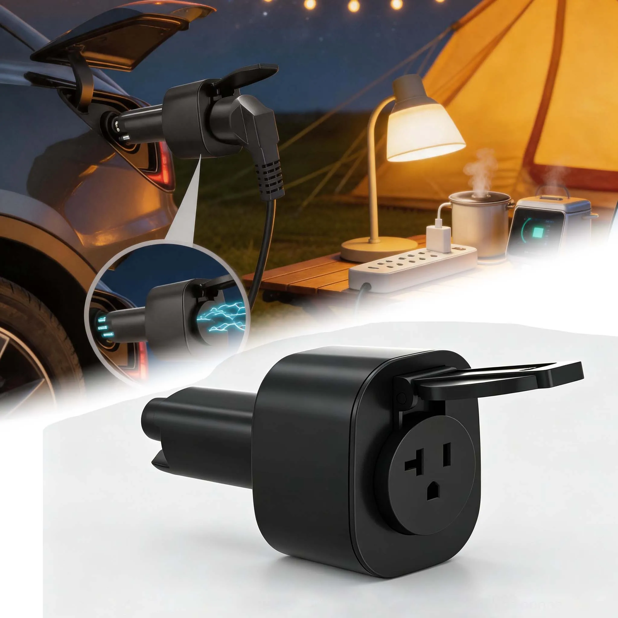 For Hyundai Ioniq 5/6 Kia EV6/9 Portable NACS V2L Port EV Discharger Adapter 20A 110V AC NEMA 5-20 Socket Outdoor Power Outlet