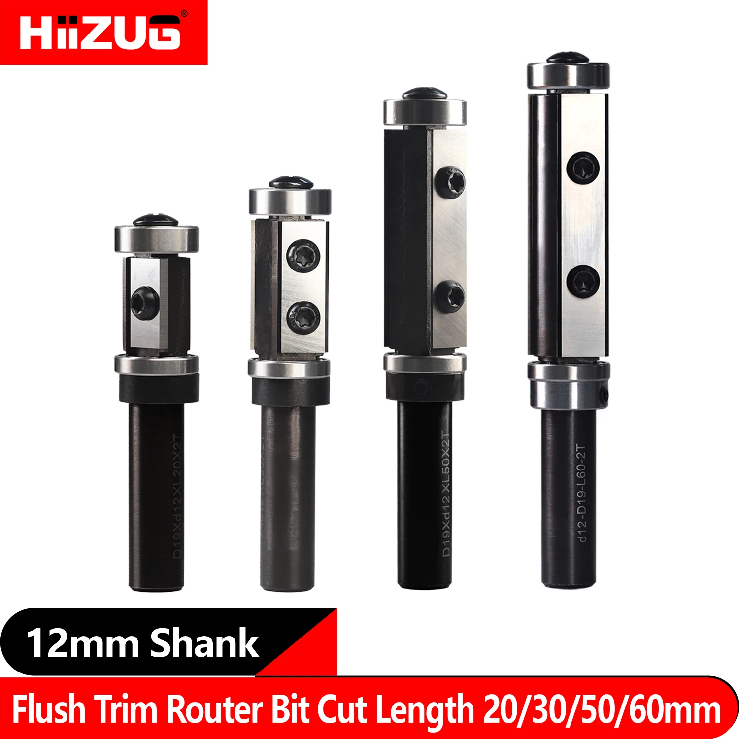 

12mm Shank 19mm Dia Router Bit Spiral Flush Trim Pattern Template Double Bearings Replaceable Insert Cutter 2 Edges