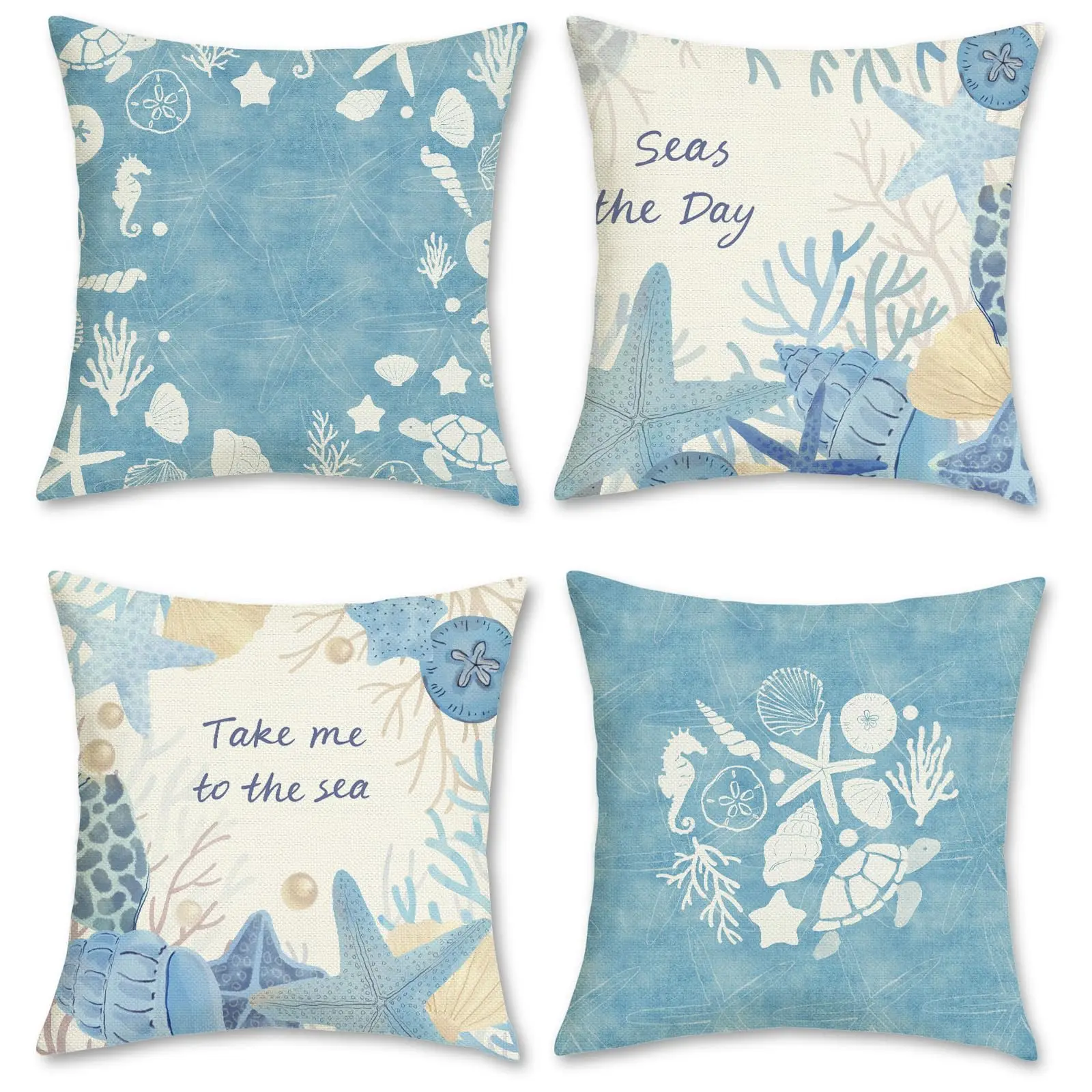 Home Decor Seashell & Sea Creature Themed Pillow Covers Pattern Cushion Cover Suitable For Sofa Bedroom Car Pillow Cover
