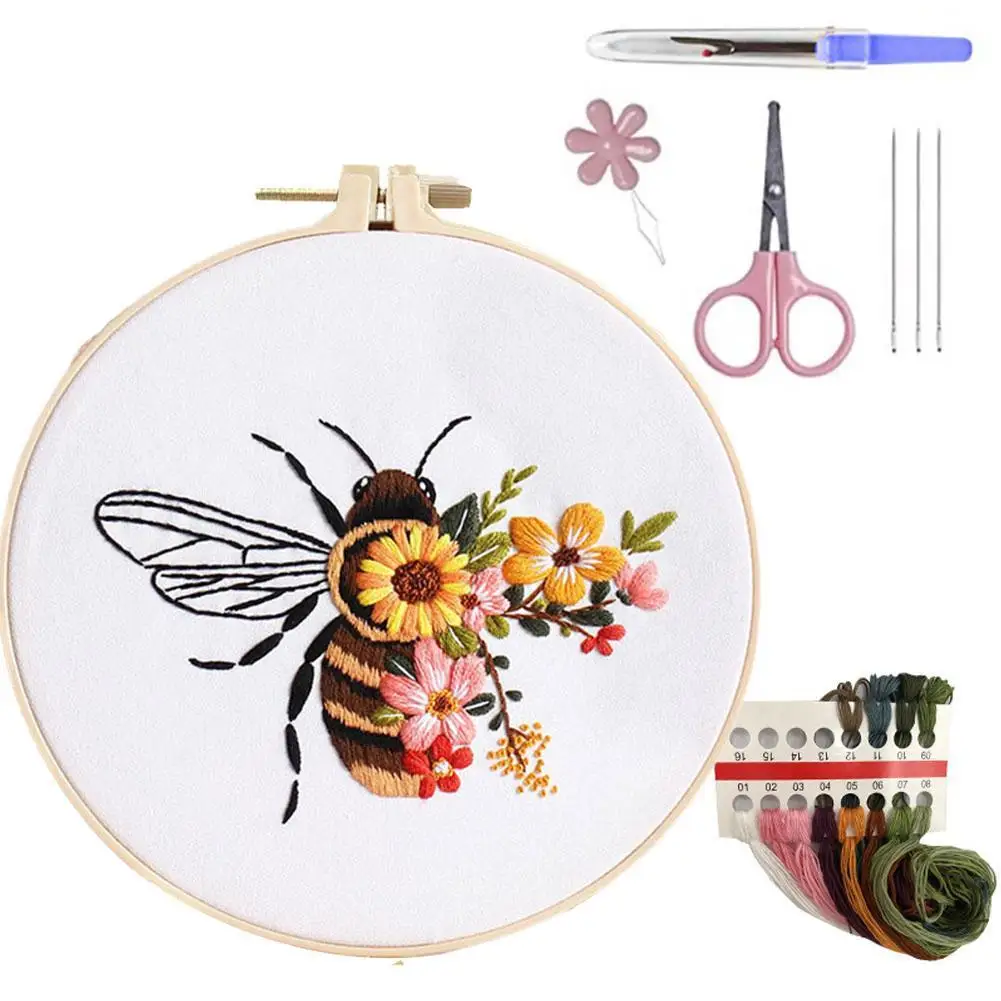 New Best Selling Embroidery Honeybee Diy Material Kit 3D Printed Handmade Crafting Patterns Sewing Supplies Package