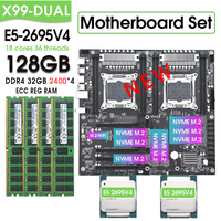 X99 Dual Motherboard Set combo kit with XEON E5 2695 V4*2 and 4*32G=128GB 2400MHz DDR4 ECC Memory LGA2011 V3 V4 WiFi M.2 SATA3.0