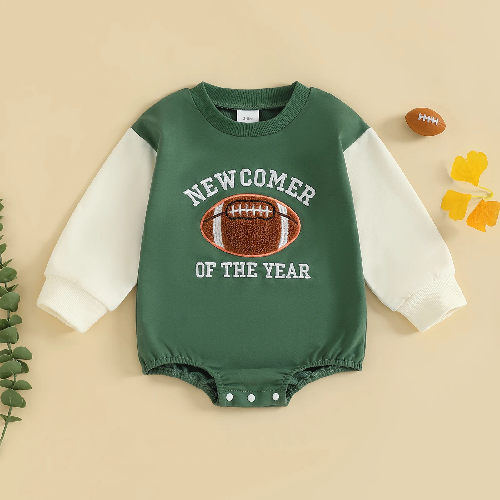 

Baby Girls Boy Fall Romper Football Letter Embroidery Long Sleeve Round Neck Bubble Jumpsuit