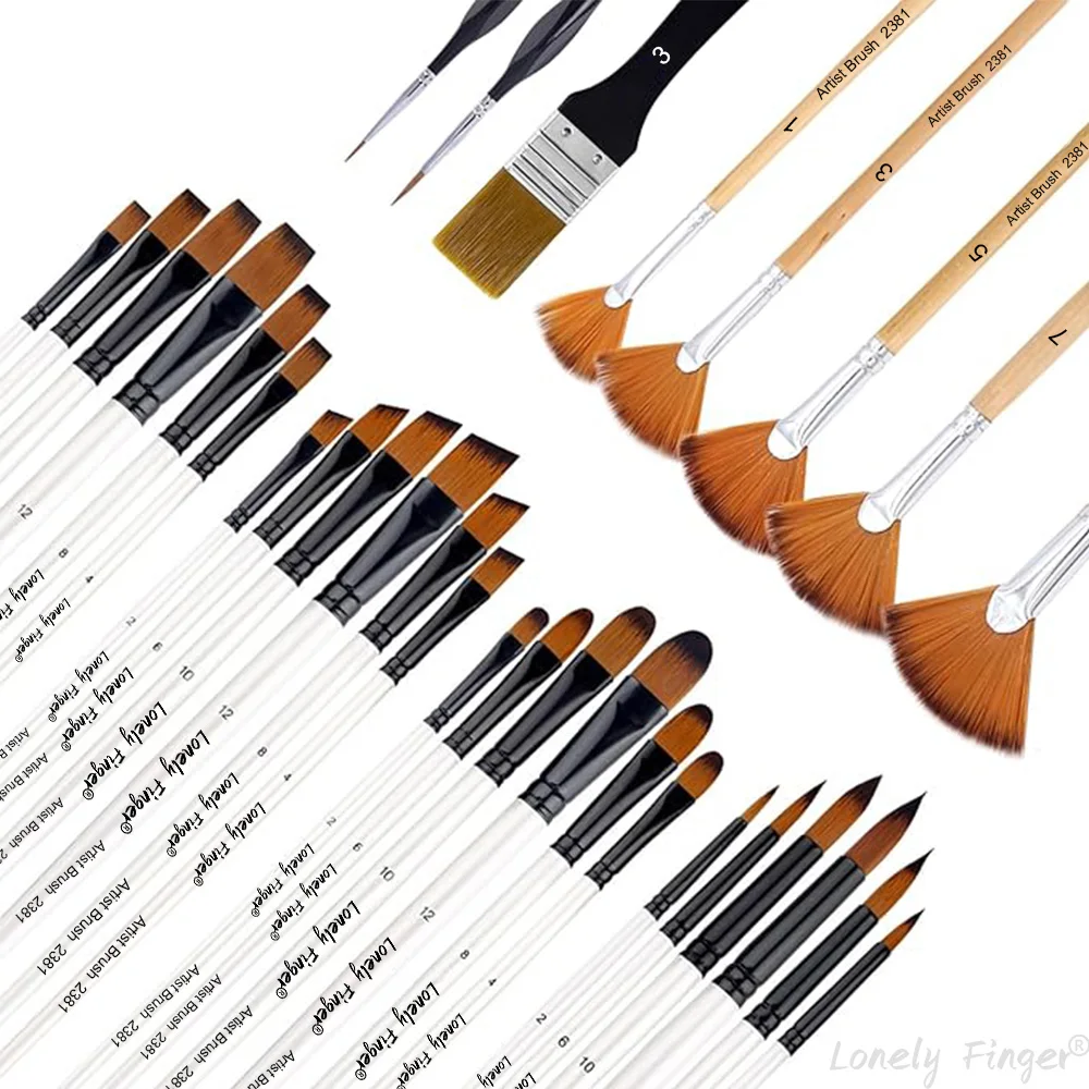32Pcs Acrylic Nylon Watercolour Brushes for Beginners and Artists to Paint Acrylic Brushes for Oil and Gouache Painting