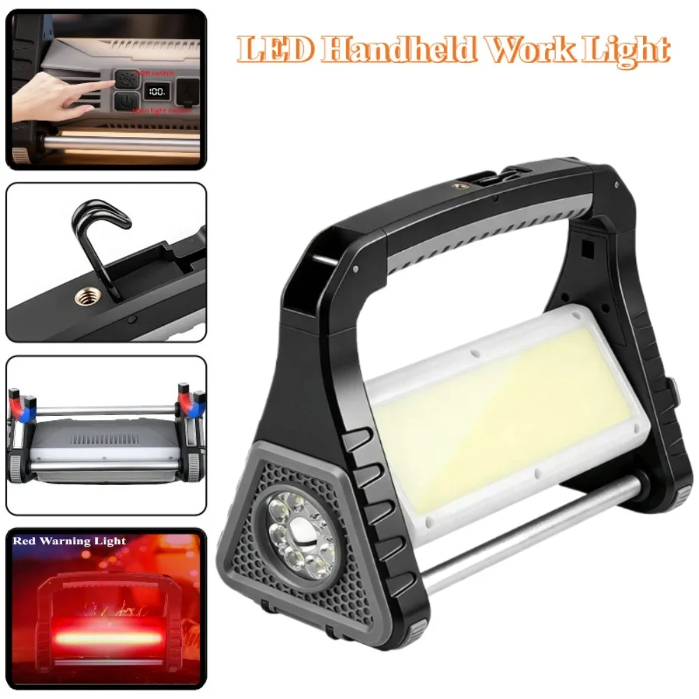 Portable LED Flashlight USB Rechargeable 5 Lighting Modes Multifunctional Camping COB Work Light for Tent Hiking Emergency