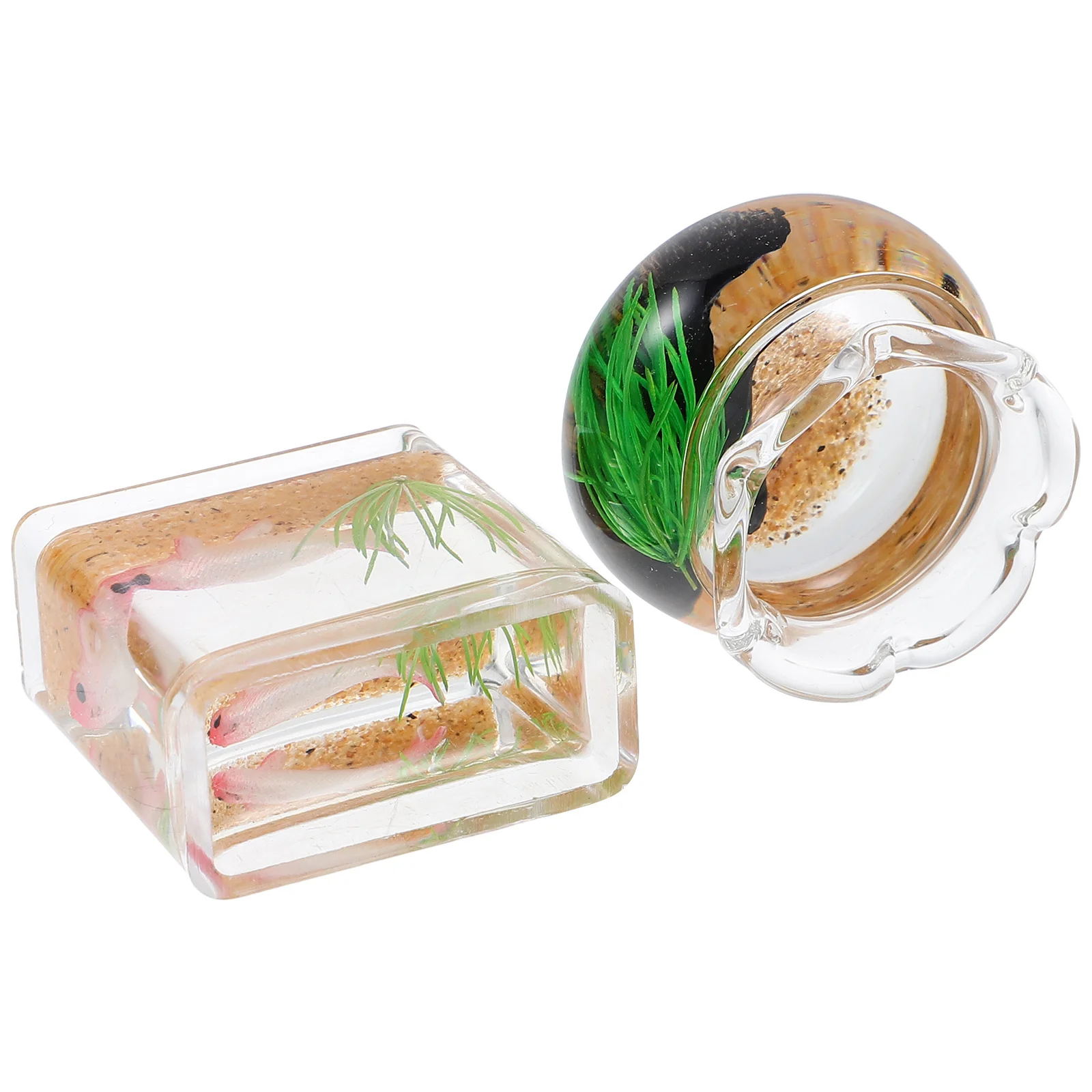 2Pcs Miniature Fish Tank Glass Mini House Accessory Mini Fish Bowl Decoration Realistic Scene Decor Miniature Goldfish Tank
