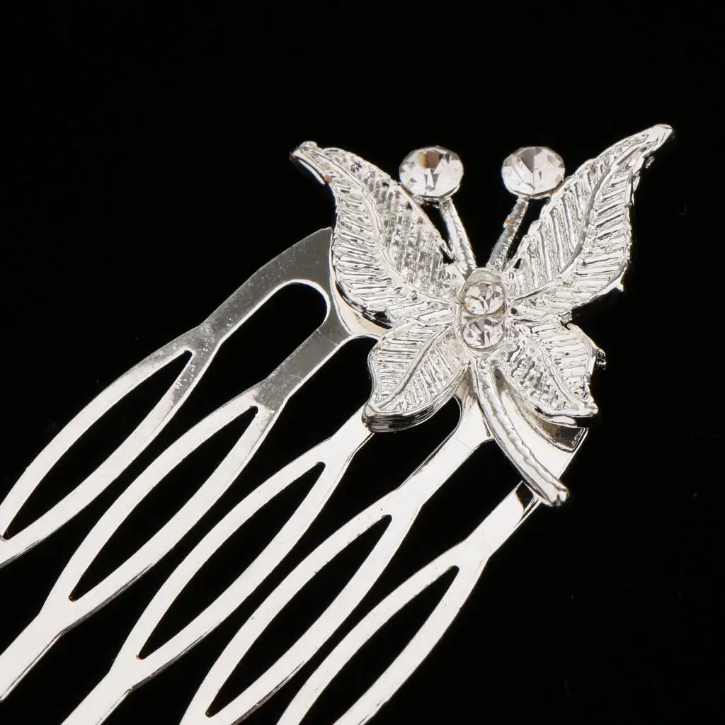 مجموعة من 2 مشط شعر على شكل فراشة من حجر الراين للنساء والفتيات ومشبك شعر وغطاء للرأس للحفلات الراقصة