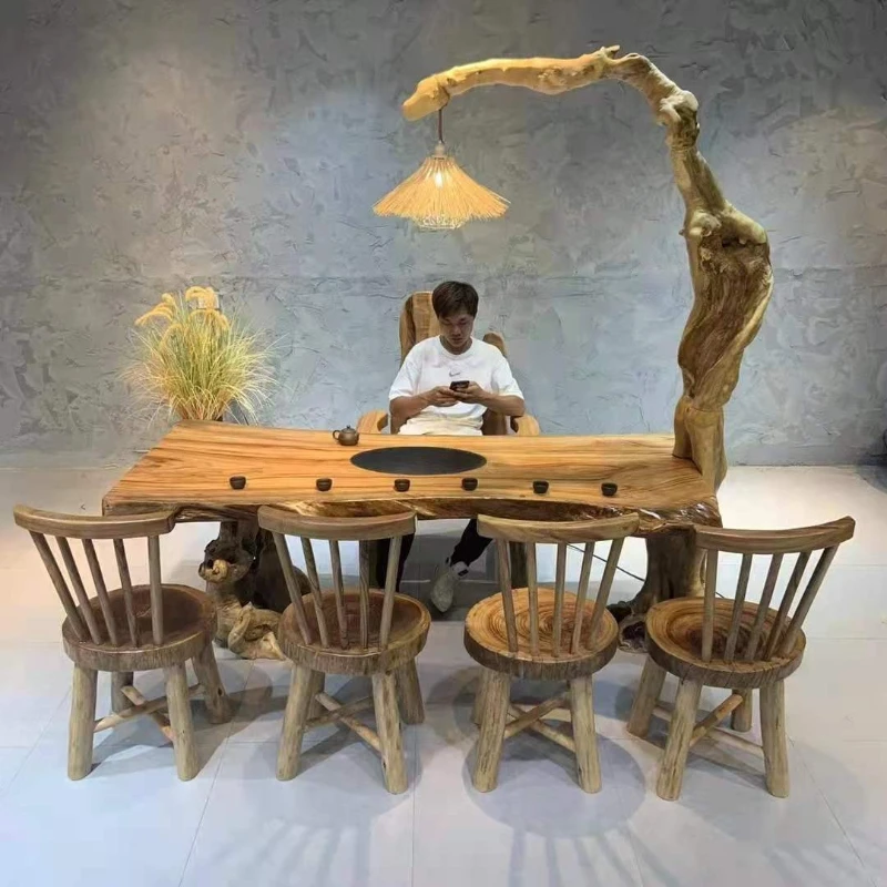 

Log root carving large board lamp stand table, original ecological coffee table, small balcony combination